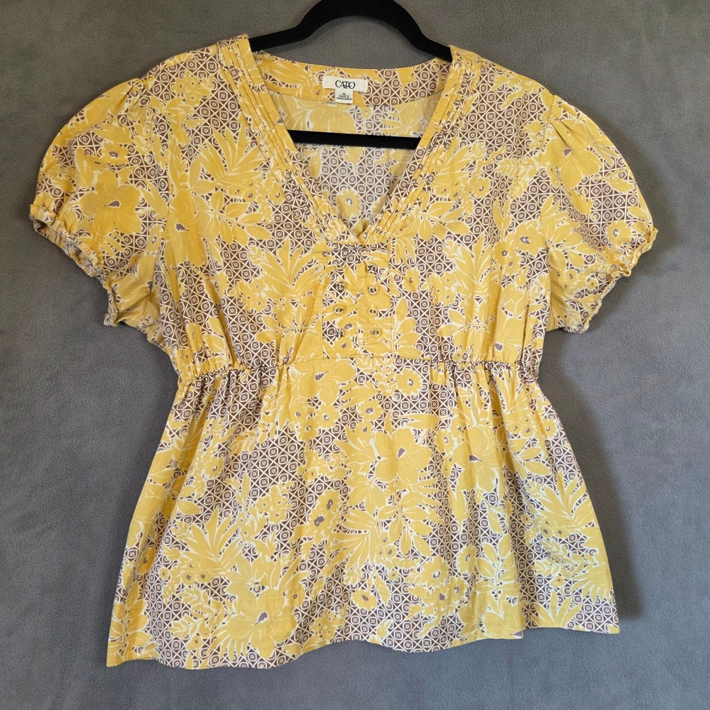 Cato Floral Babydoll Top Women's Size XL Cotton Boho Cottage Casual Cotton